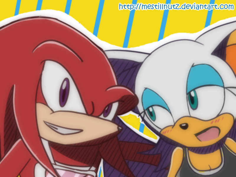 blue_eyes blush couple echidna eyewear female goggles grin hair knuckles_the_echidna male mammal mestillnutz pattern_background purple_eyes red red_body red_hair rouge_the_bat sega sonic_(series) sonic_riders white white_hair