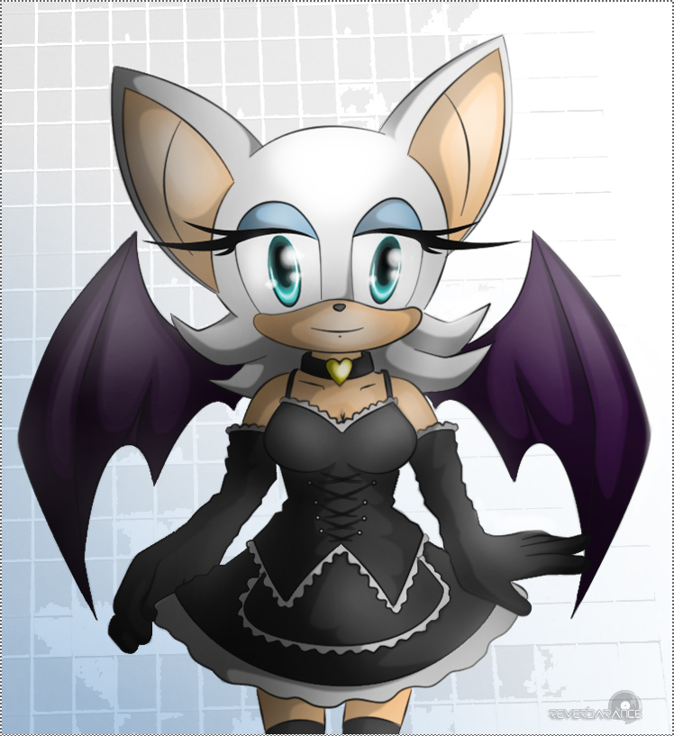 blue_eyes breasts corset dead_eyes dress female gloves hair looking_at_viewer maid maid_uniform mammal reverberance rouge_the_bat sega solo sonic_(series) soulless_eyes white white_hair wings