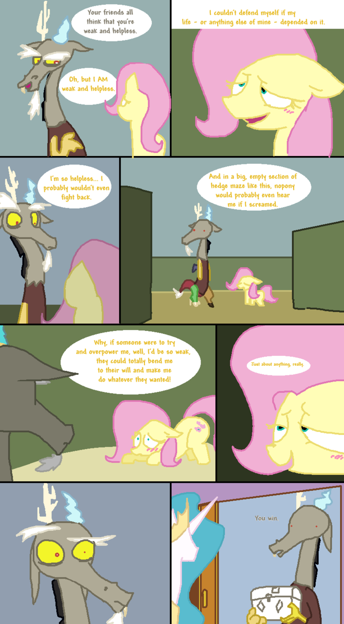 blush chest comic cuite_mark cutie_mark discord_(mlp) draconequus elements_of_harmony english_text equine female feral fluttershy_(mlp) friendship_is_magic hasbro hedge horn horse humor jewelry_box male mammal maze my_little_pony o_o pony princess_celestia_(mlp) royalty seduction text the_weaver