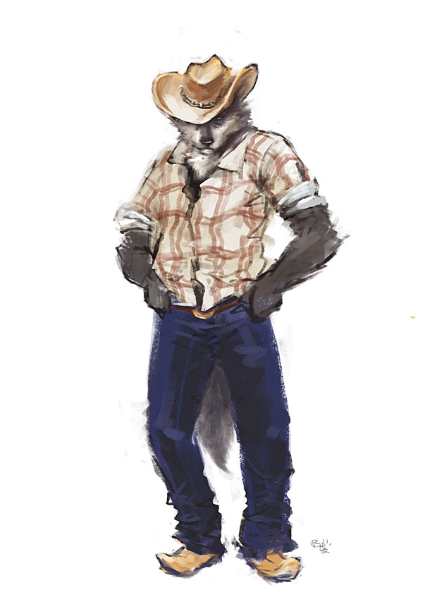 canine cowboy hat looking_at_viewer male mammal plain_background pose racoonwolf solo standing western wolf