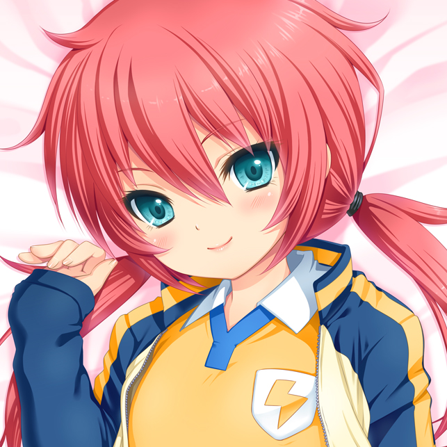 blue_eyes blush inazuma_eleven_(series) inazuma_eleven_go kirino_ranmaru male_focus otoko_no_ko pink_hair smile solo tamamani twintails