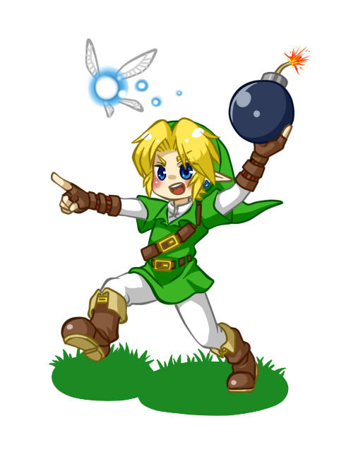 bad_id bad_pixiv_id blonde_hair blue_eyes bomb earrings fairy gloves hat jewelry link navi pointy_ears the_legend_of_zelda the_legend_of_zelda:_ocarina_of_time zk_love