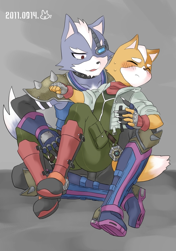 blush canine clothing duo fox fox_mccloud gay male mammal nintendo star_fox video_games wolf wolf_o'donnell wolf_o'donnell