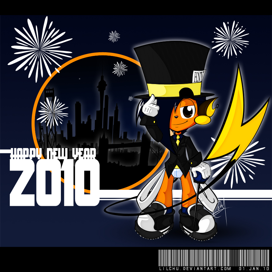 barcode blue_hair building clothed clothing diaper english_text fireworks hair hat holidays lilchu lilchu_(character) male necktie new_year new_years_baby nintendo pok&#233;mon pok&eacute;mon raichu skyline sneakers tail text top_hat video_games young