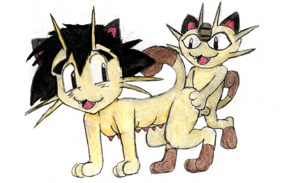 anthro ash_ketchum black_hair breasts cashier cat crossgender doggy_position doggystyle duo feline female from_behind hair male mammal meowth multi_breast nintendo nipples open_mouth penis persian plain_background pok&#233;mon pok&#233;morph pok&eacute;mon sex straight tail team_rocket tg tongue tougne transformation transgender video_games white_background