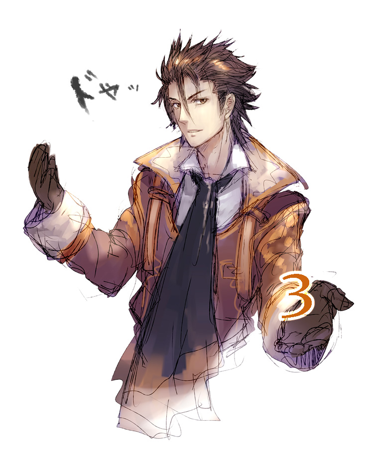 alvin_(tales) bad_id bad_pixiv_id brown_eyes brown_hair gloves kokutan_kitsunen male_focus scarf sketch solo tales_of_(series) tales_of_xillia white_background