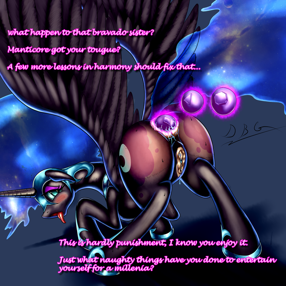 alicorn anal anal_beads anal_insertion anal_penetration anus beads blush cutie_mark da_goddamn_batguy dialog dialogue english_text equine female feral friendship_is_magic hasbro horn incest insertion lesbian mammal my_little_pony nightmare_moon_(mlp) penetration princess_celestia_(mlp) pussy sex_toy tail text unicorn winged_unicorn wings