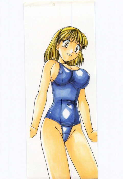 blonde_hair blue breasts cameltoe large_breasts solo swimsuit tight