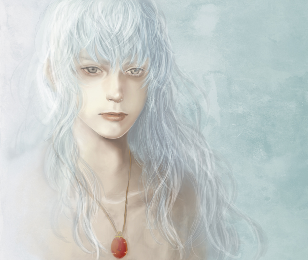 androgynous bad_id bad_pixiv_id behelit berserk griffith long_hair male_focus nude solo white_hair
