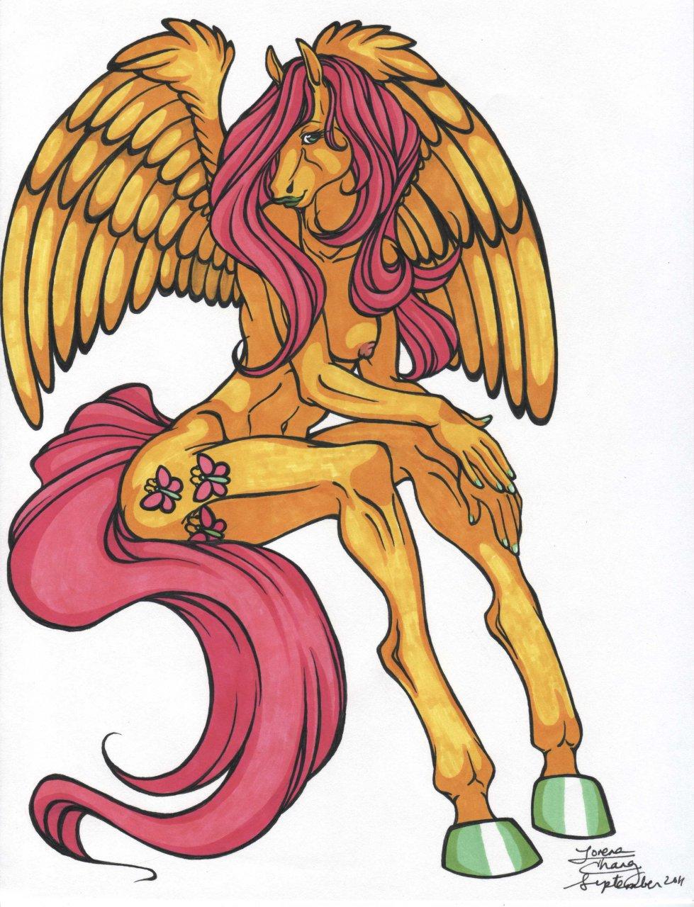 anthrofied blue_eyes breasts equine female fluttershy_(mlp) friendship_is_magic hair horse mammal my_little_pony nipples pegasus pink_hair severedmind solo wings