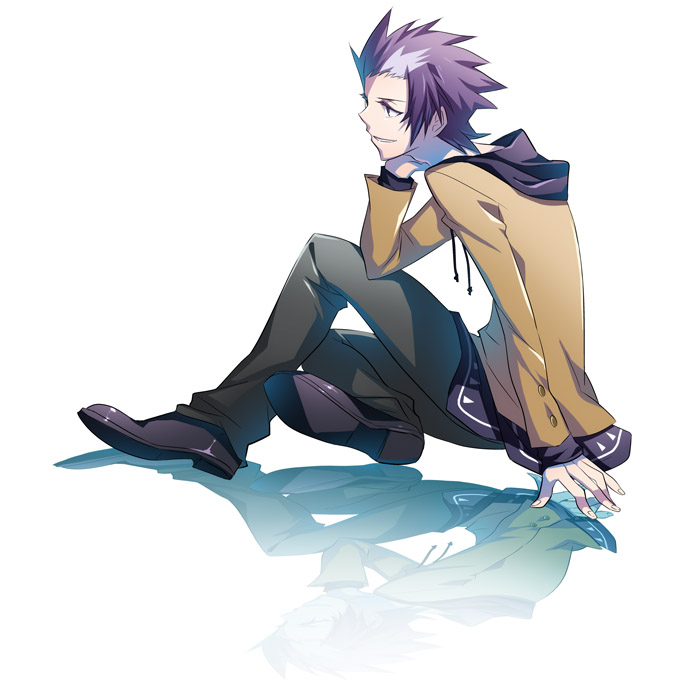 cota danball_senki hood hoodie male_focus purple_eyes purple_hair reflection sendou_daiki sitting solo