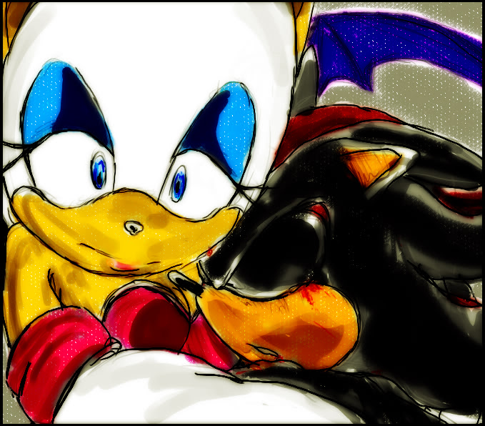 bat black black_fur blue_eyes breasts couple duo embrace eyes_closed female fur hair hedgehog male mammal rouge11 rouge_the_bat sega shadow_the_hedgehog sonic_(series) white white_clothing white_hair wings wounded