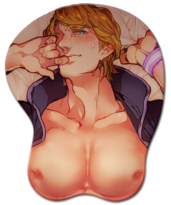 blonde_hair blue_eyes blush breast_mousepad jacket keith_goodman male_focus mousepad nipples open_clothes open_jacket sachiko_(omame) solo sweatdrop tiger_&amp;_bunny