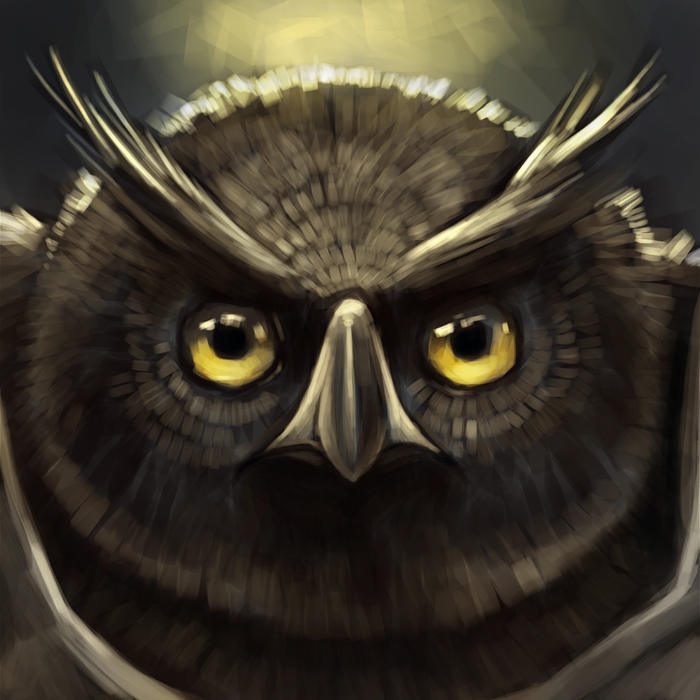 beak feral grey_feathers looking_at_viewer owl silverfox5213 solo soul_devouring_eyes yellow_eyes