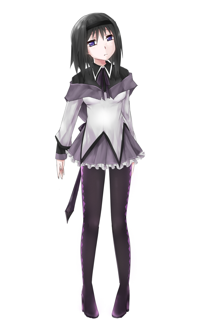 adapted_costume akemi_homura alternate_hair_length alternate_hairstyle argyle argyle_legwear bad_id bad_pixiv_id banned_artist hairband highres magical_girl mahou_shoujo_madoka_magica older pantyhose purple_eyes runamatu short_hair solo