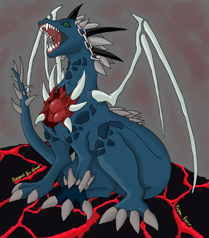 &hearts; blue blue_body chain claws dragon fenrirlupinus feral gore green_eyes open_mouth scalie slit_pupils spikes tail teeth wings
