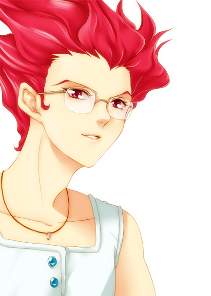 bad_id bad_pixiv_id bespectacled bishoujo_senshi_sailor_moon gedoooo glasses hawk_eye_(sailor_moon) jewelry male_focus necklace portrait red_eyes red_hair simple_background solo white_background