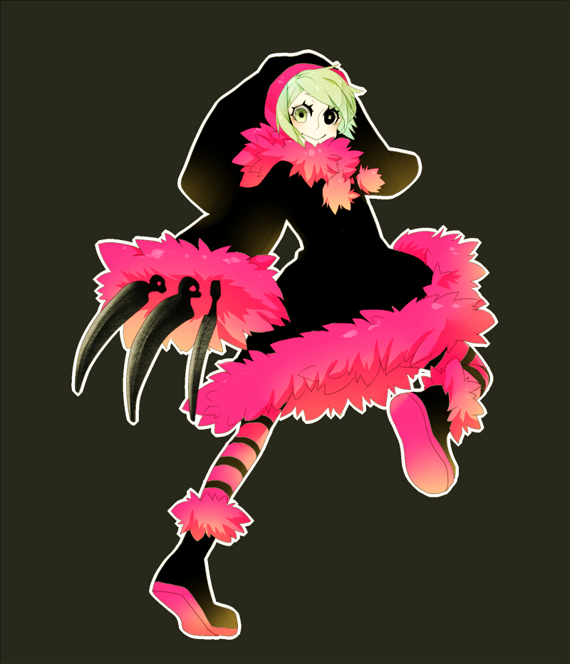 am596kyou bad_id bad_pixiv_id black_eyes claws dogs:_bullets_&amp;_carnage green_hair heterochromia long_sleeves luki pantyhose short_hair simple_background solo striped striped_legwear yellow_eyes