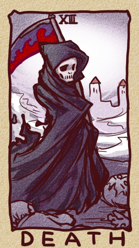 death_(tarot_card) ikkyuu lowres no_humans original robe scythe skull tarot