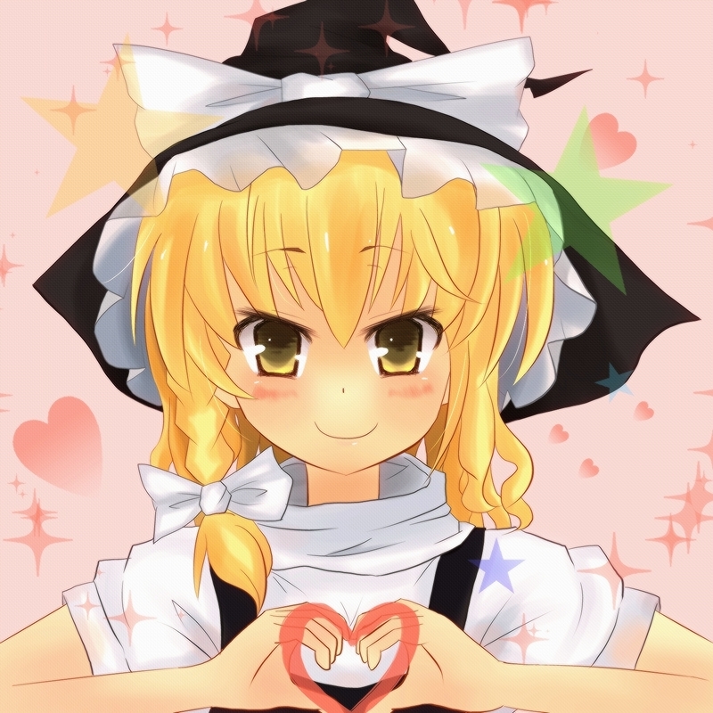 blonde_hair braid hat heart heart_hands kirisame_marisa shize_(coletti) side_braid solo touhou witch_hat yellow_eyes