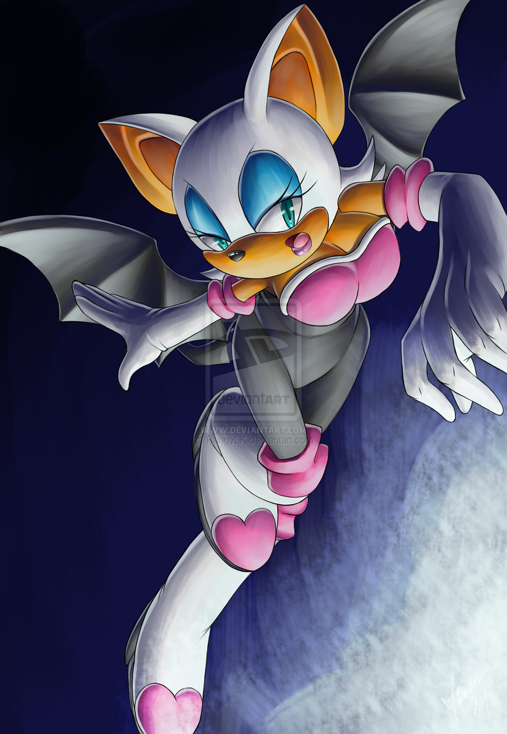 boots breasts cleavage clothed clothing female gloves gradient_background half-closed_eyes mammal open_mouth rannylk rouge_the_bat sega solo sonic_(series) teal_eyes wings