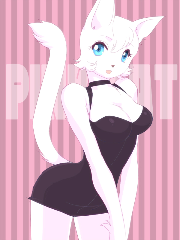 bagi bagi_the_monster_of_mighty_nature big_breasts blue_eyes breasts cat cleavage clothed clothing dress feline female looking_at_viewer mammal raised_tail seth_yagisaka solo tail