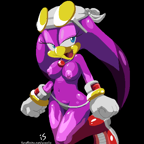bandanna beak bird black_background blue_eyes boots bracelet breasts eyewear female glasses gloves hair half-closed_eyes head_tails is is_(artist) jewelry knee_boots looking_at_viewer necklace nipples on_one_leg open_mouth panties pendant plain_background purple_hair purple_skin sega solo sonic_(series) sonic_riders sunglasses swallow swallow_(bird) thong underwear wave_the_swallow white_panties