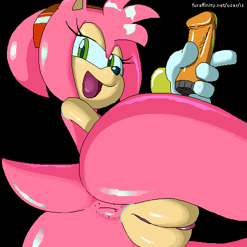 anus beige_labia butt butt_shot dildo female green_eyes hair hairband hedgehog is is_(artist) looking_at_viewer looking_back mammal nude pink_anus pink_hair pink_pussy pink_skin pussy sega sex_toy shiny small_tail solo sonic_(series) tail vibrator