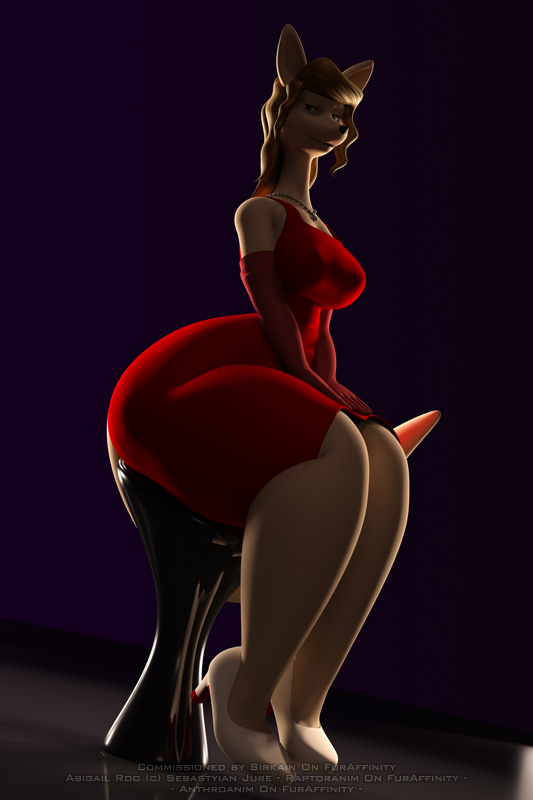 abigail_roo anthro anthroanim big_butt breasts butt dress elbow_gloves female gloves high_heels huge_butt kangaroo mammal marsupial pose solo tail wide_hips