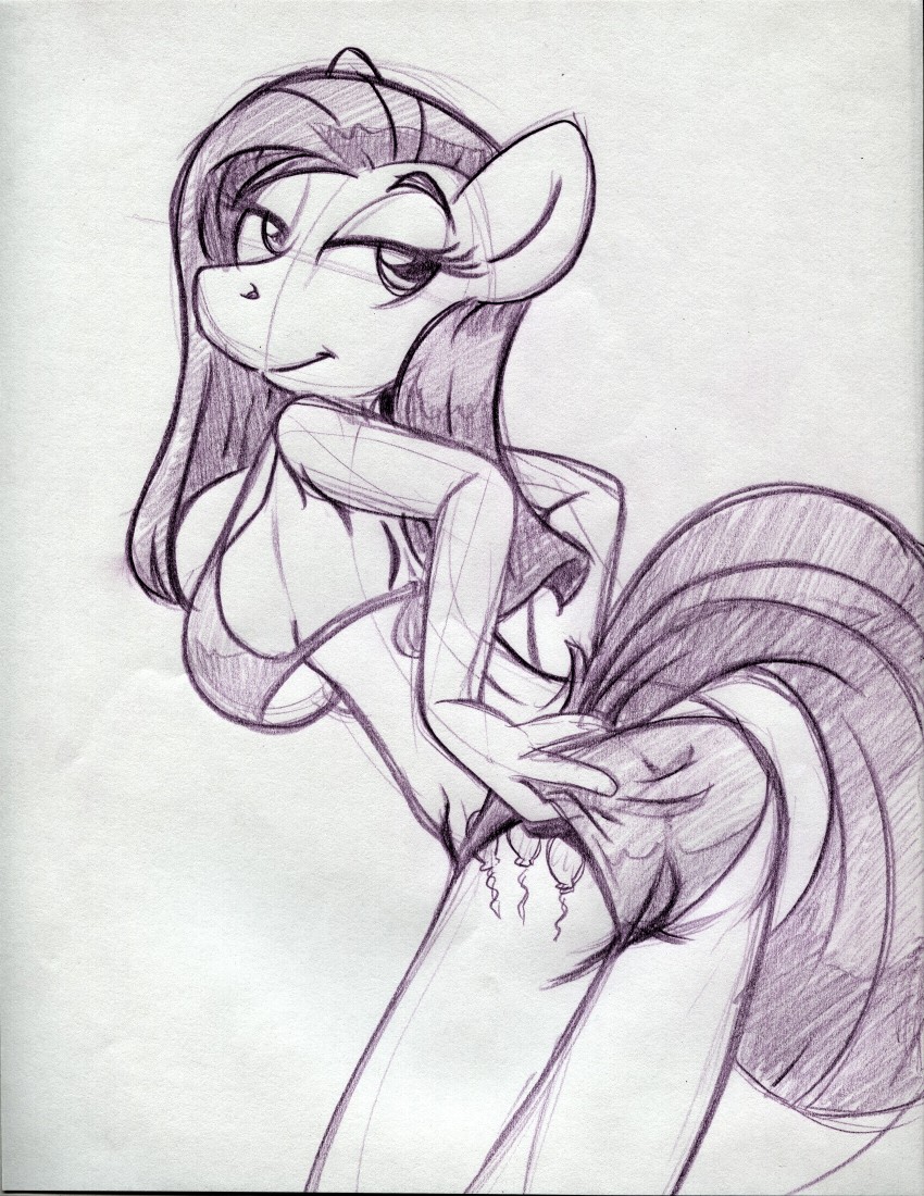 anthrofied bikini breasts butt clothed clothing equine female friendship_is_magic horse king-cheetah mammal monochrome my_little_pony pinkamena_(mlp) pinkie_pie_(mlp) pony sketch skimpy solo straight_hair swimsuit tail