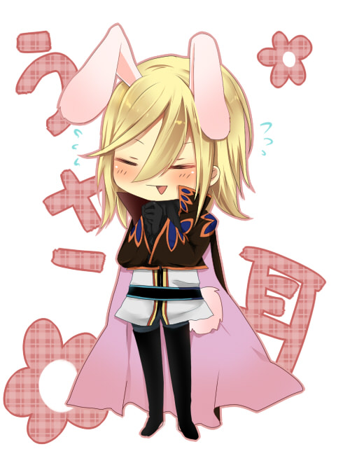 animal_ears bad_id bad_pixiv_id blonde_hair blush bunny_ears cape male_focus richard_(tales) solo tales_of_(series) tales_of_graces touyama_soboro