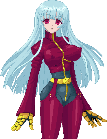 blue_hair breasts cameltoe covered_nipples gloves kula_diamond large_breasts long_hair lowres red_eyes smile solo the_king_of_fighters zipper