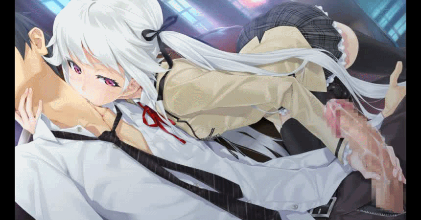 animated animated_gif bishoujo_mangekyou blood censored character_request handjob happoubi_jin kagamino_kirie kagarino_kirie long_hair open_clothes penis red_eyes silver_hair twintails vampire