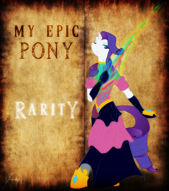 anthrofied dress english_text equine female friendship_is_magic horn magic mammal my_epic_pony my_little_pony rarity_(mlp) ryuukiba solo sword tail text unicorn weapon