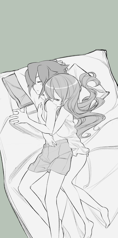 1girl bed couple endou_mamoru hetero inazuma_eleven inazuma_eleven_(series) inazuma_eleven_go kudou_fuyuka long_hair maetaku sleeping