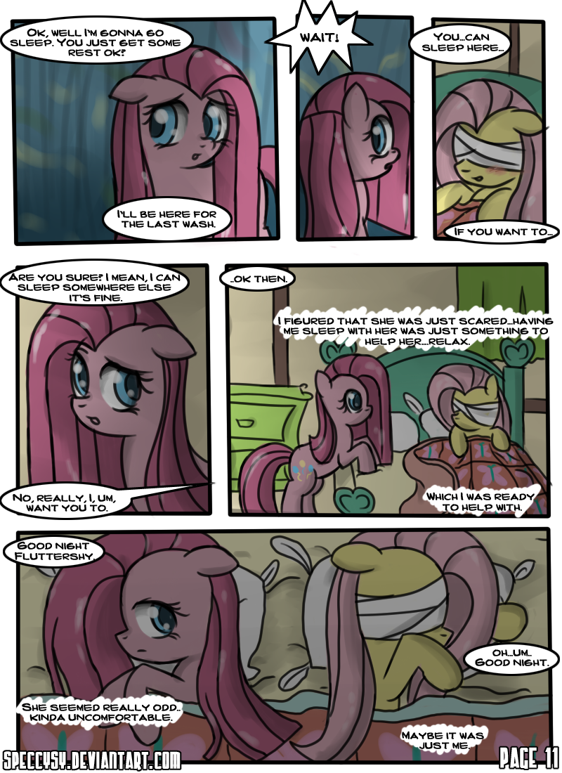 blue_eyes comic cutie_mark dialog dialogue english_text equine female feral fluttershy_(mlp) friendship_is_magic hair horse mammal my_little_pony pegasus pink_hair pinkamena_(mlp) pinkie_pie_(mlp) pony speccysy straight_hair text wings wounded