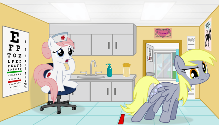 &hearts; blonde_hair blue_eyes cabinet chair cupboard derpy_hooves_(mlp) doing_it_wrong english_text equine exam eye_chart female friendship_is_magic hair hand_soap hat hospital humor line my_little_pony nurse office optometrist optometry pegasus pink_hair poster shocked sink sitting standing tongue_depressor unknown_artist wings yellow_eyes