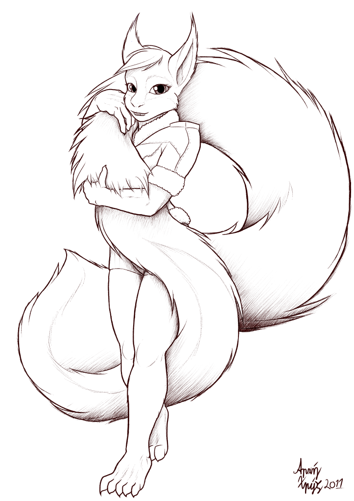 cute female fluffy hug inks mammal nadia rodent solo squirrel tail tail_hug