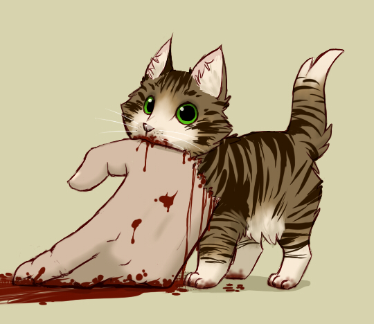 ambigous_gender bite blood cat cute daww deadly disembodied_hand dragon-chan ears feline gore green_eyes hand kill looking_at_viewer mammal plain_background tail whiskers