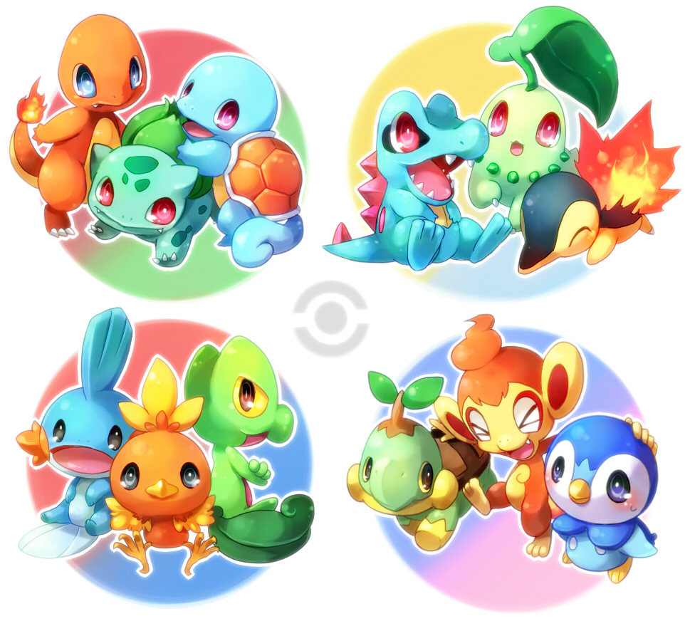 &gt;_&lt; blush bulbasaur charmander chikorita chimchar closed_eyes crossed_arms cyndaquil everyone fangs gen_1_pokemon gen_2_pokemon gen_3_pokemon gen_4_pokemon kuo mudkip no_humans open_mouth piplup pokemon pokemon_(creature) squirtle torchic totodile treecko turtwig