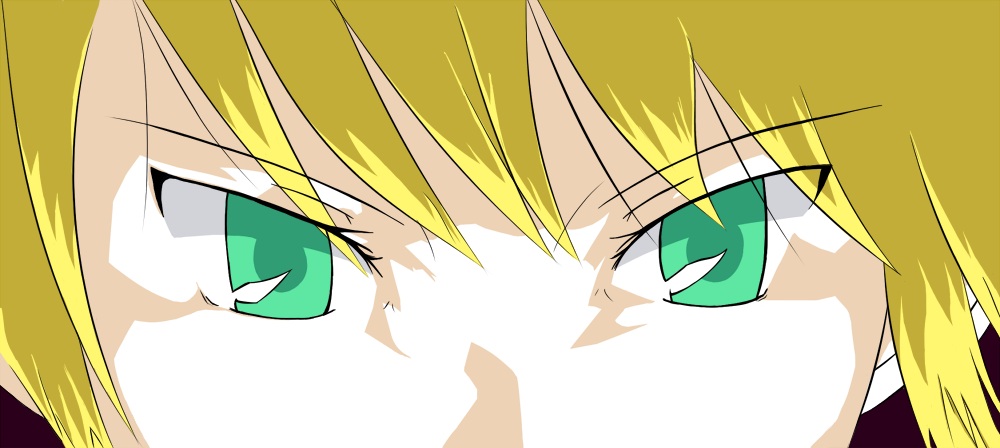 aqua_eyes artoria_pendragon_(all) blonde_hair close-up cut-in eyes face fate/stay_night fate_(series) forehead parody persona_eyes saber solo