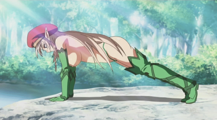 alleyne alleyne_(queen's_blade) animated animated_gif ass bare_shoulders beret blonde_hair blue_eyes boots braid breasts elbow_gloves elf forest g-string gloves hat long_hair medium_breasts nature nipples no_bra panties pointy_ears queen's_blade queen's_blade river screencap single_braid string_panties thigh_boots thighhighs thong topless underwear very_long_hair working_out workout