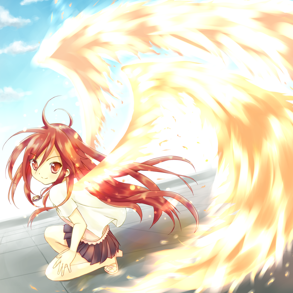 alastor_(shakugan_no_shana) blazer casual fire jacket jewelry kotsu long_hair pendant red_eyes red_hair shakugan_no_shana shana wings