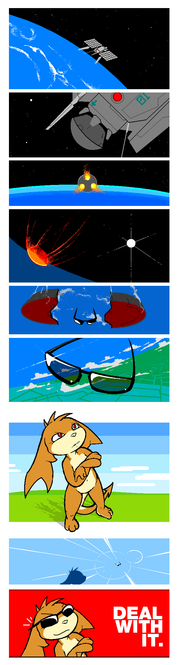 beyond_the_impossible deal_with_it eyewear meme orbit patachu red_eyes reentry space sunglasses