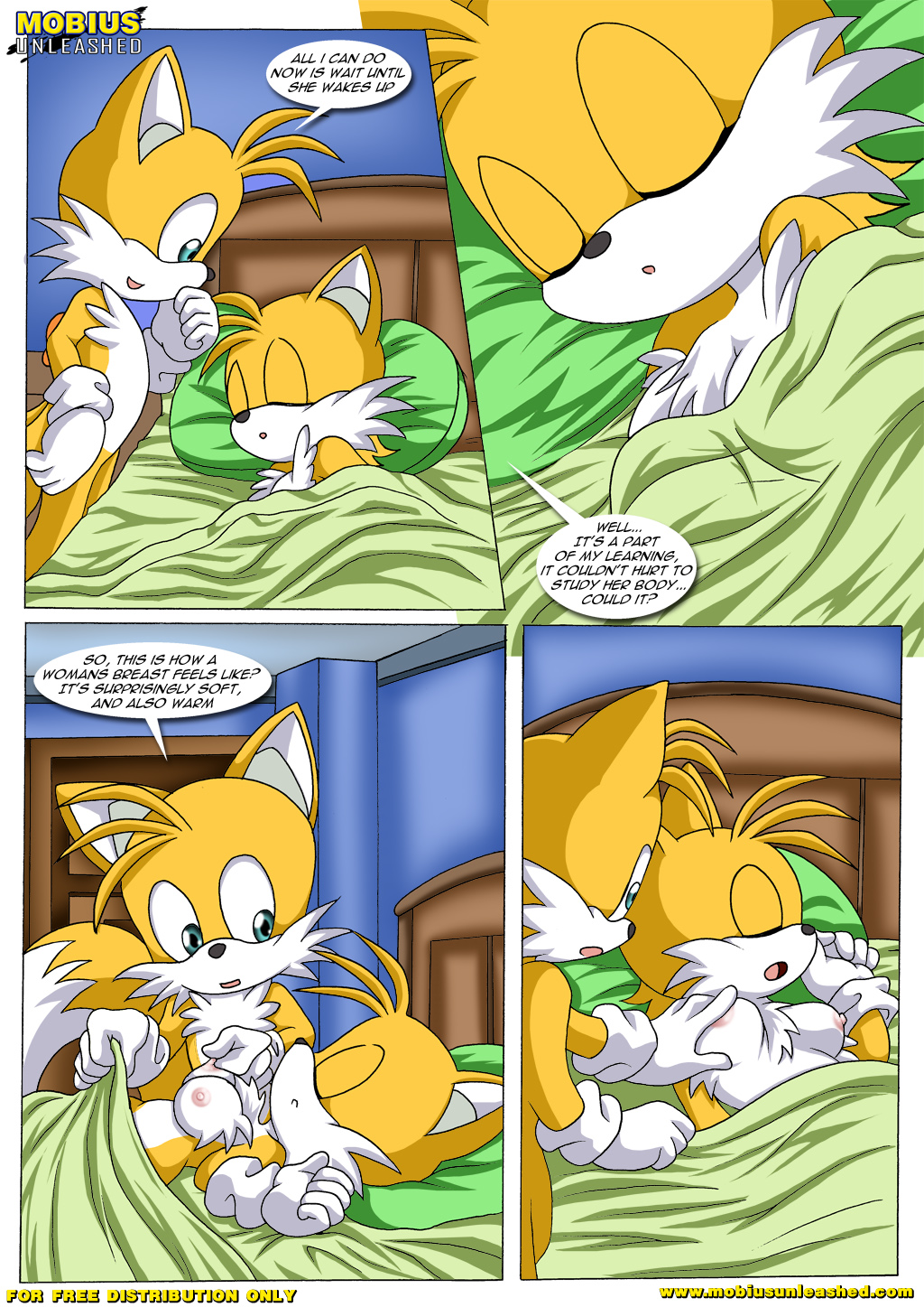 bbmbbf bed blankets breasts canine crossgender duo female fox male mammal miles_prower millie_prower mobius_unleashed multiple_tails nipples pillow sega sonic_(series) square_crossover tailsko
