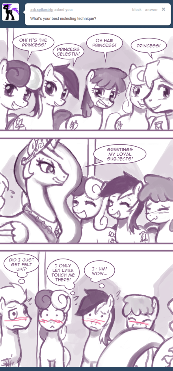 alicorn blush bonbon_(mlp) carrot_top_(mlp) comic cutie_mark dialog dialogue doctor_whoof_(mlp) doctor_whooves_(mlp) english_text equine eyes_closed female feral friendship_is_magic hair horn horse john_joseco lesbian long_hair mammal monochrome my_little_pony open_mouth pegacorn pony princess princess_celestia_(mlp) rose_(mlp) royalty text tiara tumblr winged_unicorn wings