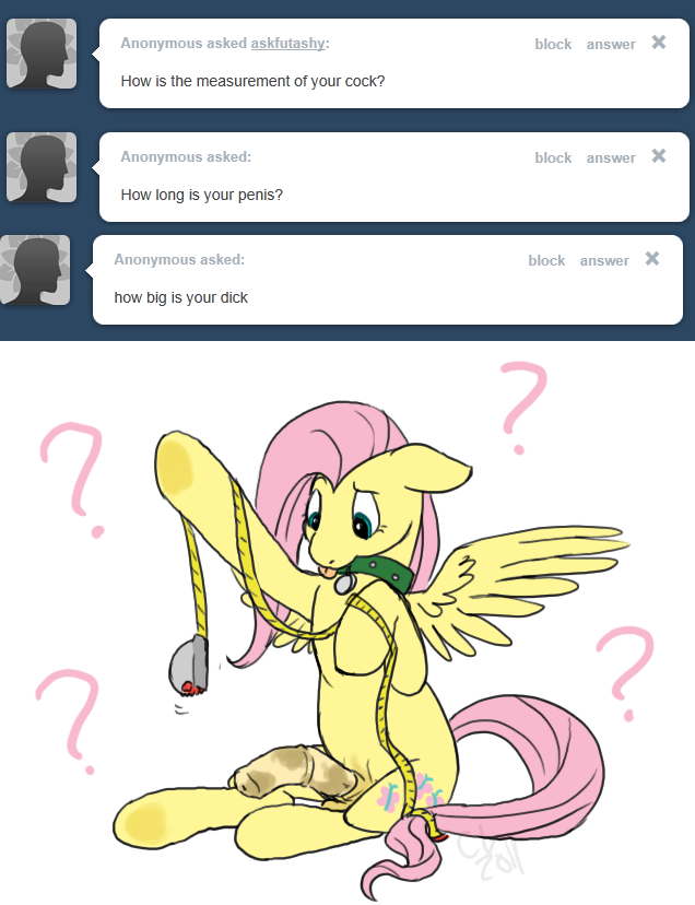 arthropod blue_eyes butterfly collar dickgirl equine female feral fluttershy_(mlp) friendship_is_magic fur hair horse insect intersex long_hair mammal my_little_pony pegasus penis pink_hair pony solo tail tape_measure tongue tongue_out tumblr wings yellow yellow_fur