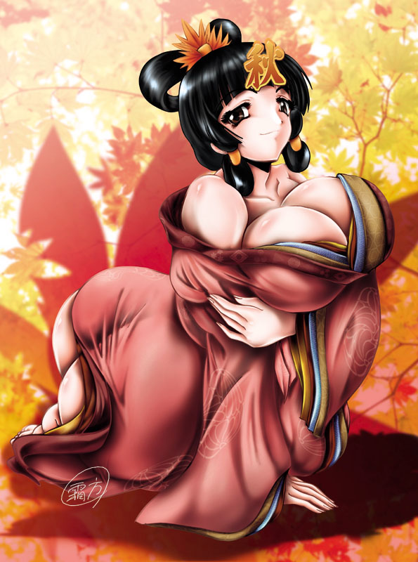 artist_request ass breasts cleavage japanese_clothes large_breasts no_panties original smile