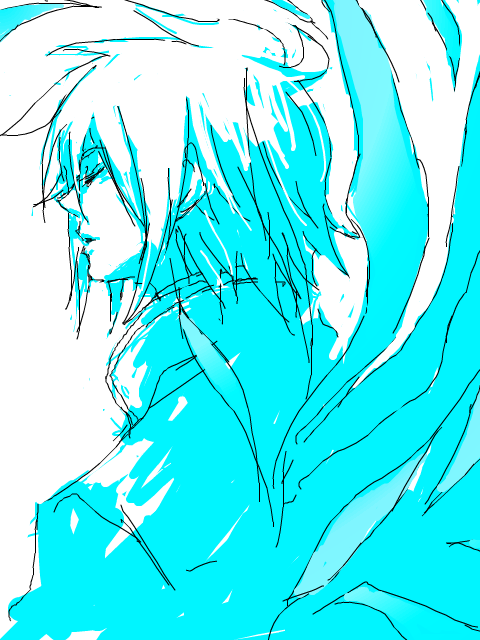 1boy blue kratos_aurion male male_focus monochrome oekaki short_hair simple_background sketch solo tales_of_(series) tales_of_symphonia white_background wings