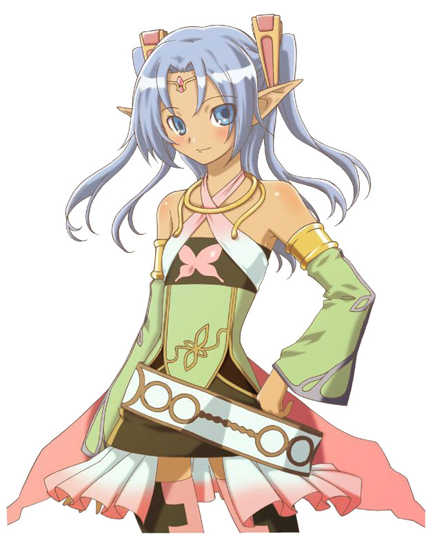 blue_eyes blue_hair character_request dark_skin minerva_(rune_factory) official_art pointy_ears rune_factory tiara twintails